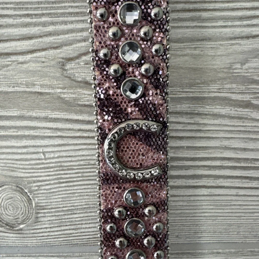 Girls Pink Rhinestone Western Belt Snakeskin Horseshoe Silver Buckle 28 Inch